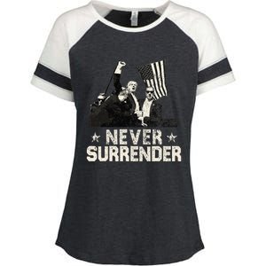 Never Surrender Trump 2024 Enza Ladies Jersey Colorblock Tee