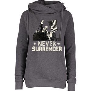 Never Surrender Trump 2024 Womens Funnel Neck Pullover Hood