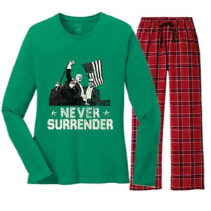 Never Surrender Trump 2024 Women's Long Sleeve Flannel Pajama Set 