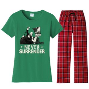 Never Surrender Trump 2024 Women's Flannel Pajama Set