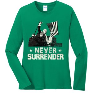 Never Surrender Trump 2024 Ladies Long Sleeve Shirt