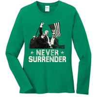 Never Surrender Trump 2024 Ladies Long Sleeve Shirt