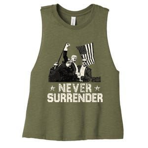 Never Surrender Trump 2024 Women's Racerback Cropped Tank