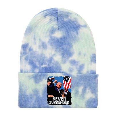 Never Surrender Trump Rushed Offstage With Blood Shooting Tie Dye 12in Knit Beanie