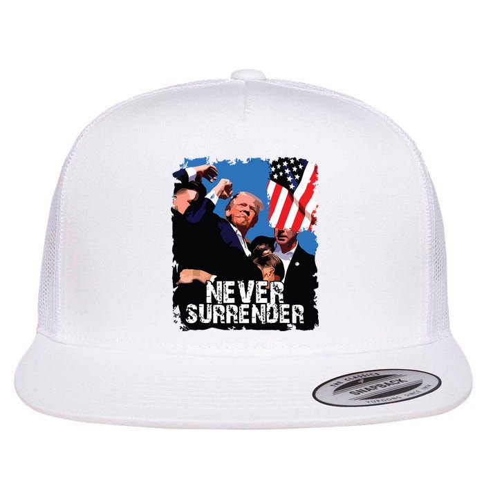 Never Surrender Trump Rushed Offstage With Blood Shooting Flat Bill Trucker Hat