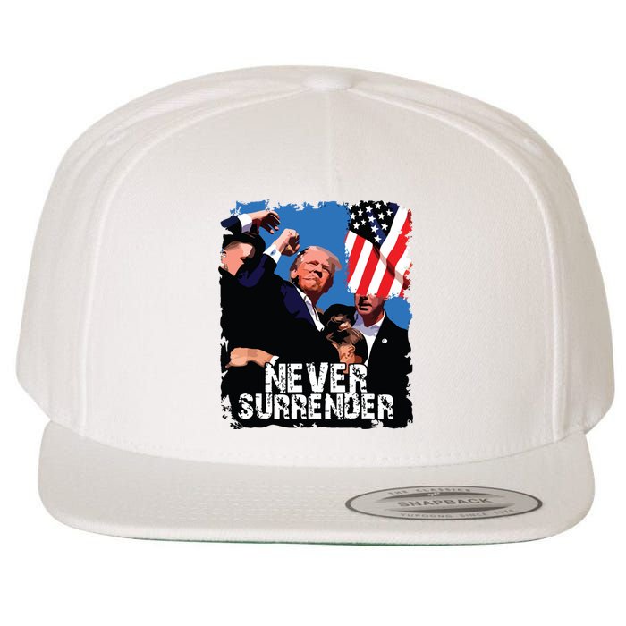 Never Surrender Trump Rushed Offstage With Blood Shooting Wool Snapback Cap