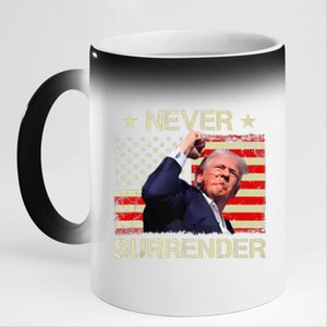 Never Surrender Trump 2024 Survived Shot Fight For America 11oz Black Color Changing Mug