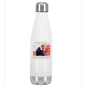 Never Surrender Trump 2024 Survived Shot Fight For America Stainless Steel Insulated Water Bottle