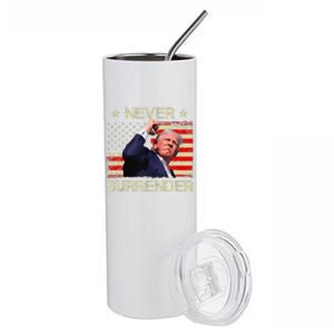 Never Surrender Trump 2024 Survived Shot Fight For America Stainless Steel Tumbler