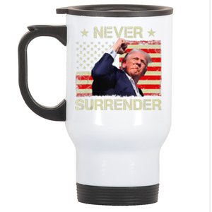 Never Surrender Trump 2024 Survived Shot Fight For America Stainless Steel Travel Mug