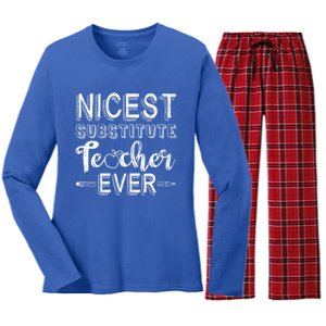 Nicest Substitute Teacher Ever Teacher Appreciation Great Gift Women's Long Sleeve Flannel Pajama Set 