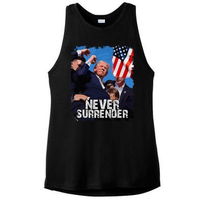 Never Surrender Trump Rushed Offstage With Blood Shooting Ladies PosiCharge Tri-Blend Wicking Tank