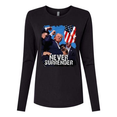 Never Surrender Trump Rushed Offstage With Blood Shooting Womens Cotton Relaxed Long Sleeve T-Shirt