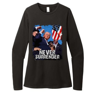 Never Surrender Trump Rushed Offstage With Blood Shooting Womens CVC Long Sleeve Shirt