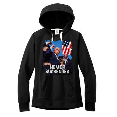 Never Surrender Trump Rushed Offstage With Blood Shooting Women's Fleece Hoodie