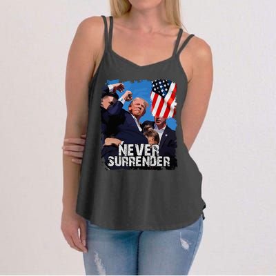 Never Surrender Trump Rushed Offstage With Blood Shooting Women's Strappy Tank