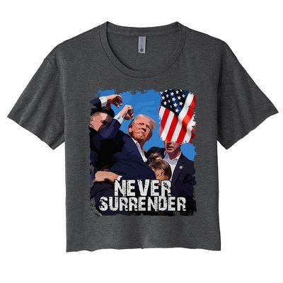 Never Surrender Trump Rushed Offstage With Blood Shooting Women's Crop Top Tee