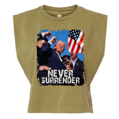 Never Surrender Trump Rushed Offstage With Blood Shooting Garment-Dyed Women's Muscle Tee