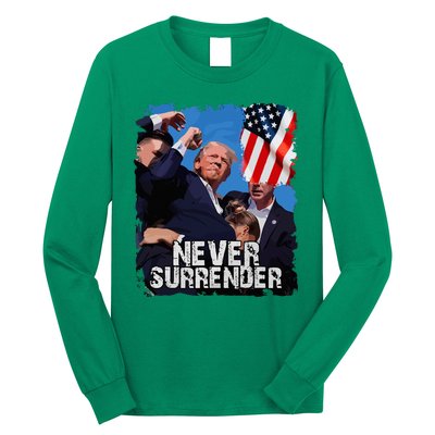 Never Surrender Trump Rushed Offstage With Blood Shooting Long Sleeve Shirt