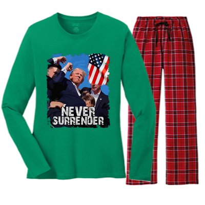 Never Surrender Trump Rushed Offstage With Blood Shooting Women's Long Sleeve Flannel Pajama Set 