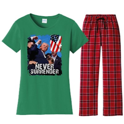 Never Surrender Trump Rushed Offstage With Blood Shooting Women's Flannel Pajama Set