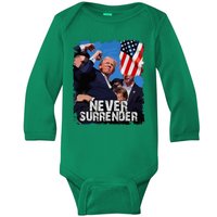 Never Surrender Trump Rushed Offstage With Blood Shooting Baby Long Sleeve Bodysuit