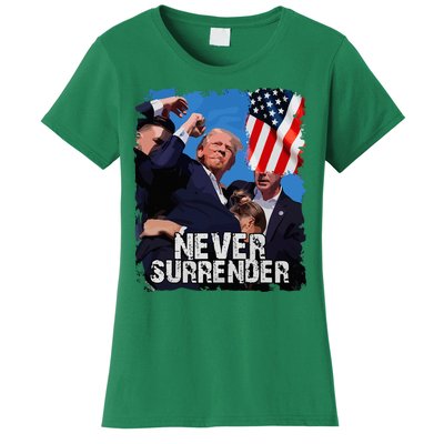 Never Surrender Trump Rushed Offstage With Blood Shooting Women's T-Shirt