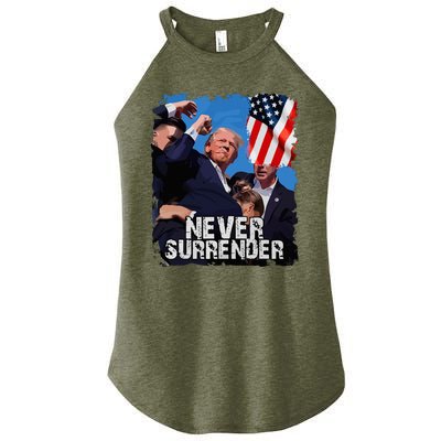 Never Surrender Trump Rushed Offstage With Blood Shooting Women's Perfect Tri Rocker Tank