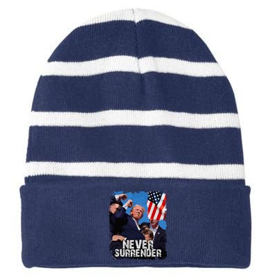 Never Surrender Trump Rushed Offstage With Blood Shooting Striped Beanie with Solid Band