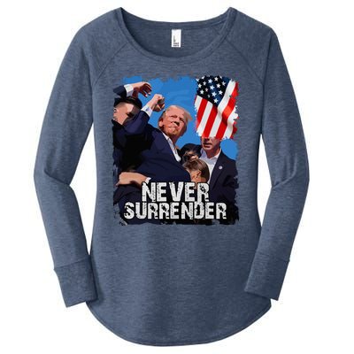 Never Surrender Trump Rushed Offstage With Blood Shooting Women's Perfect Tri Tunic Long Sleeve Shirt