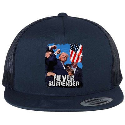 Never Surrender Trump Rushed Offstage With Blood Shooting Flat Bill Trucker Hat