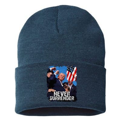 Never Surrender Trump Rushed Offstage With Blood Shooting Sustainable Knit Beanie