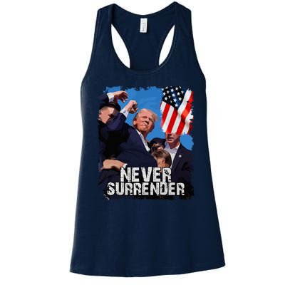 Never Surrender Trump Rushed Offstage With Blood Shooting Women's Racerback Tank