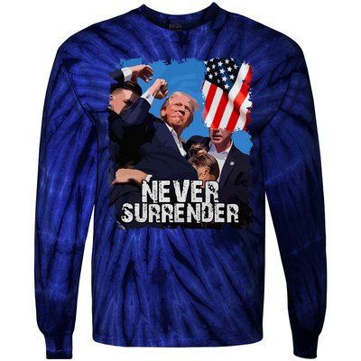 Never Surrender Trump Rushed Offstage With Blood Shooting Tie-Dye Long Sleeve Shirt