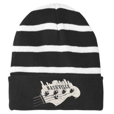 Nashville Skyline Tennessee Country Music City Vintage Striped Beanie with Solid Band