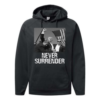 Never Surrender Trump Statement Shooting Pray For Trump Performance Fleece Hoodie