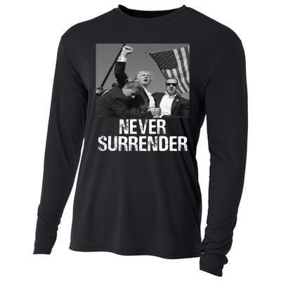 Never Surrender Trump Statement Shooting Pray For Trump Cooling Performance Long Sleeve Crew