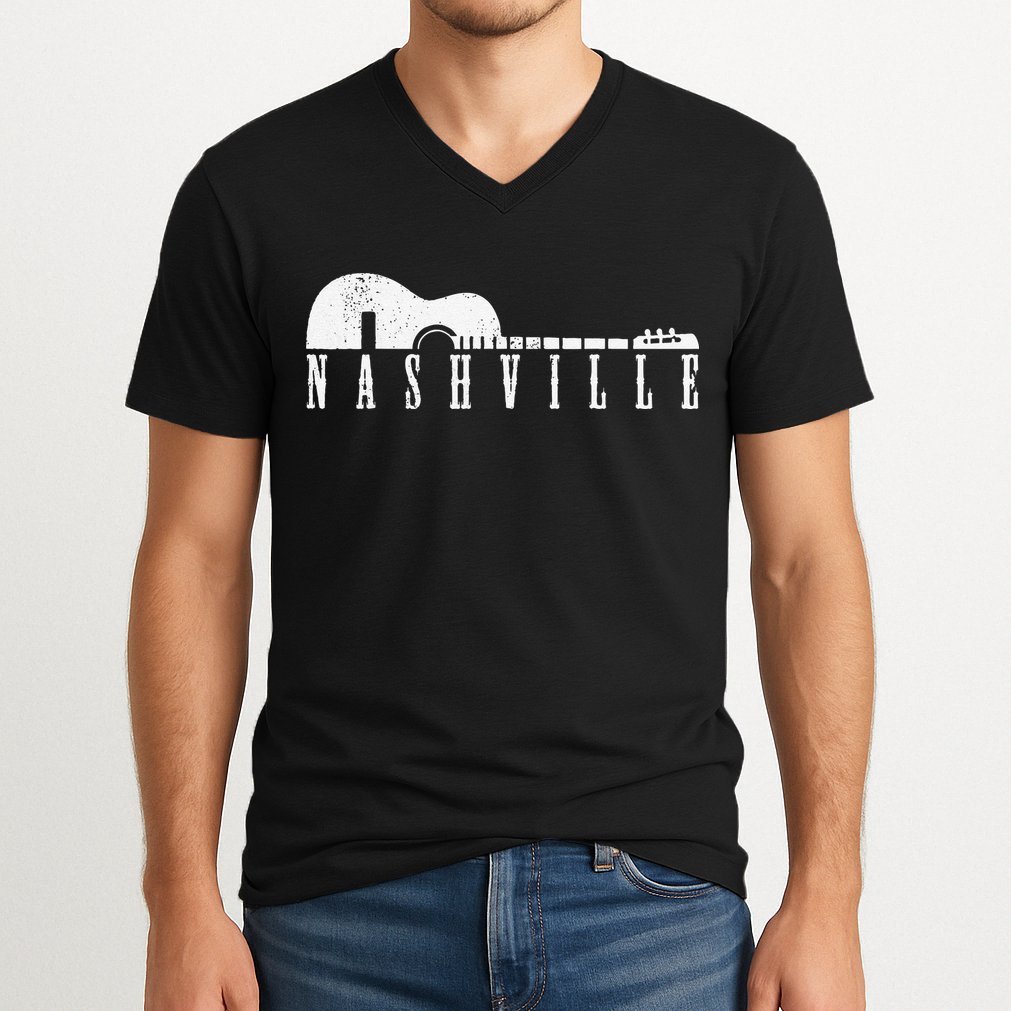 Nashville Skyline Tennessee Country Music Guitar Player V-Neck T-Shirt