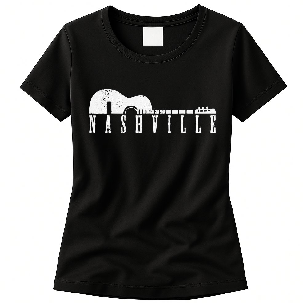 Nashville Skyline Tennessee Country Music Guitar Player Womens T-Shirt