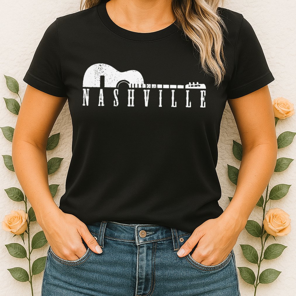 Nashville Skyline Tennessee Country Music Guitar Player Womens T-Shirt