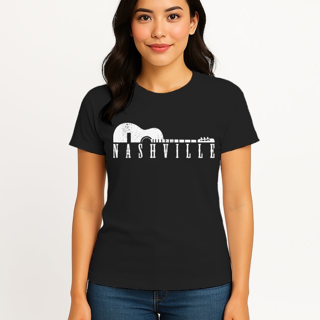 Nashville Skyline Tennessee Country Music Guitar Player Womens T-Shirt