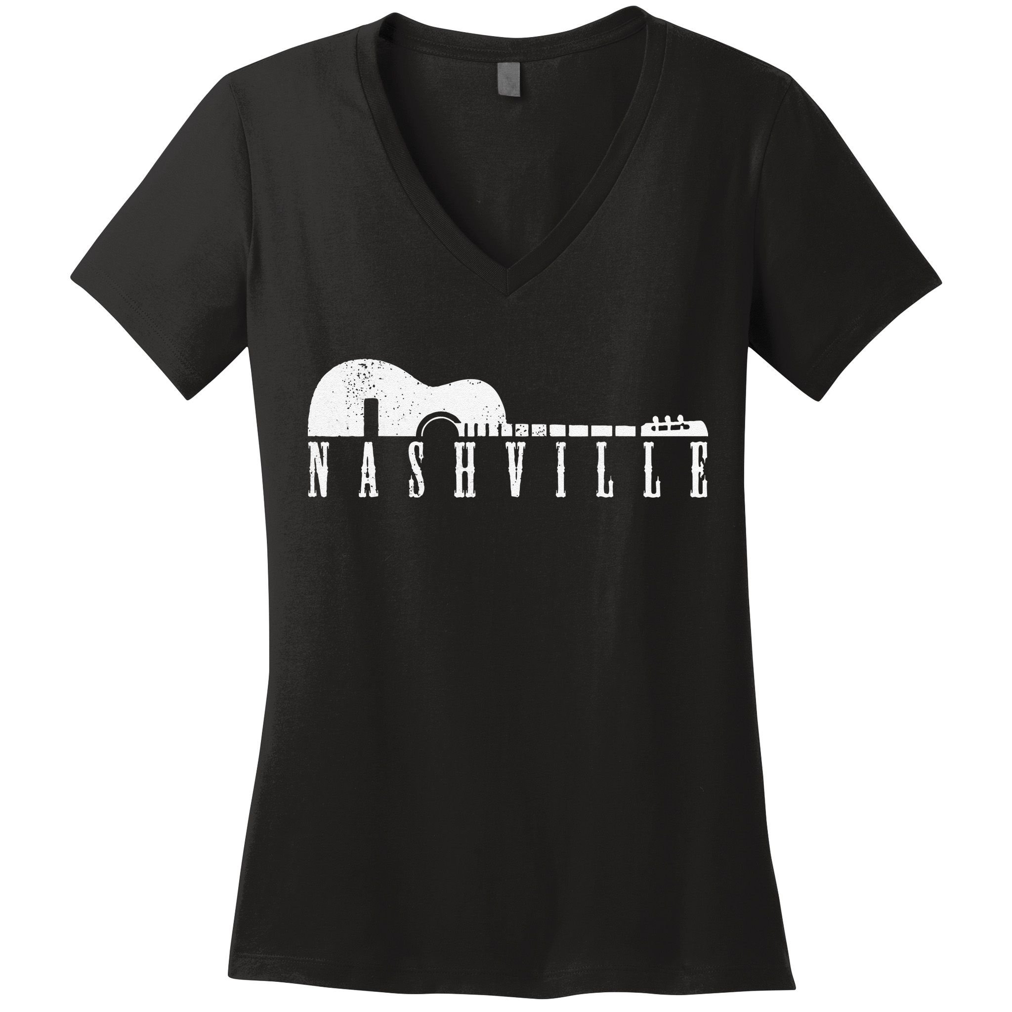 Nashville Skyline Tennessee Country Music Guitar Player Women's V-Neck T-Shirt