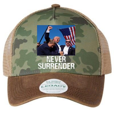 Never Surrender Trump Statement Shooting Pray For Trump Legacy Tie Dye Trucker Hat