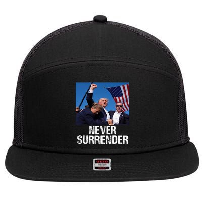 Never Surrender Trump Statement Shooting Pray For Trump 7 Panel Mesh Trucker Snapback Hat