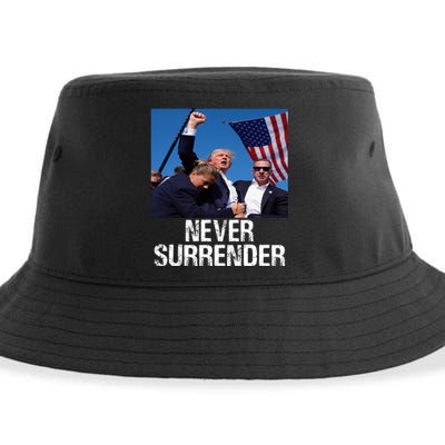 Never Surrender Trump Statement Shooting Pray For Trump Sustainable Bucket Hat