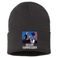 Never Surrender Trump Statement Shooting Pray For Trump Sustainable Knit Beanie