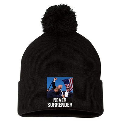 Never Surrender Trump Statement Shooting Pray For Trump Pom Pom 12in Knit Beanie