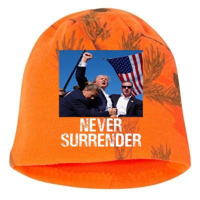 Never Surrender Trump Statement Shooting Pray For Trump Kati - Camo Knit Beanie