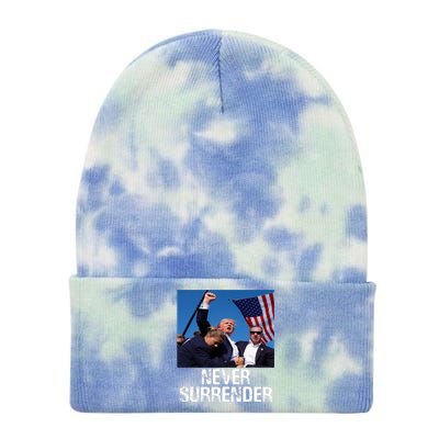 Never Surrender Trump Statement Shooting Pray For Trump Tie Dye 12in Knit Beanie