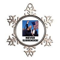 Never Surrender Trump Rally Shooting Donald Trump Statement Metallic Star Ornament